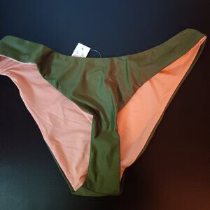 J Crew Women's Bikini Bottom Curved Waist Cheeky Fit Size Medium Green N…